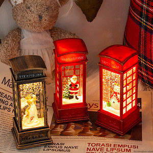 LED 크리스마스 미니 공중전화 워터볼 오르골 3type 무드등 선물 탁상용 산타 트리