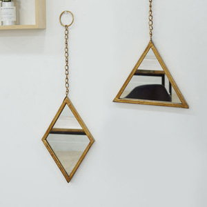 빈티지 골드 철제 도형 포인트 체인줄 벽걸이 거울 1p 디자인 카페인테리어