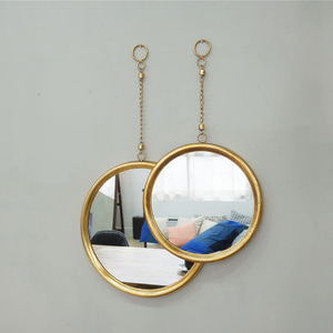 빈티지 골드 철제 원형 포인트 체인줄 벽걸이 거울 1p 2size 38cm 46cm