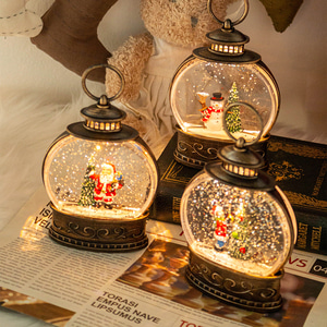 LED 크리스마스 미니 타원 랜턴 워터볼 오르골 3type 무드등 선물 탁상용